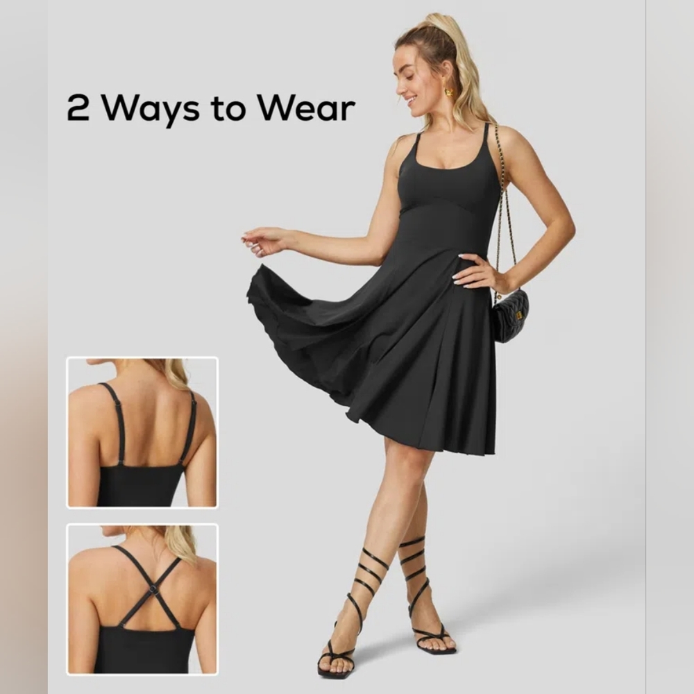 Halara Removable Strap Backless Crisscross Flare Mini Dance Slip Dress